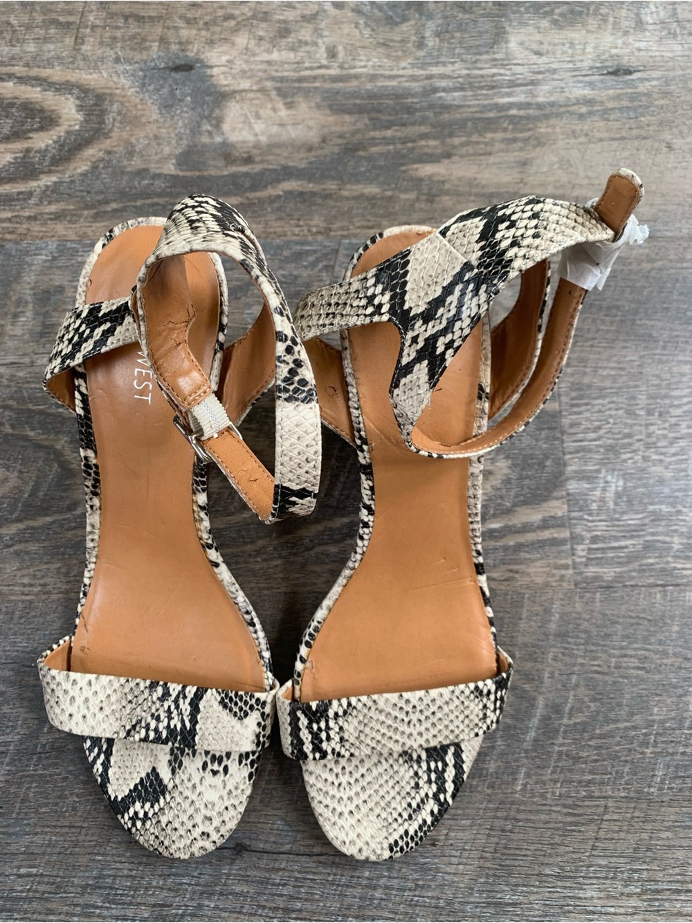 Nine West Snake-Print Ankle Strap Wedge Heels in Black and Cream